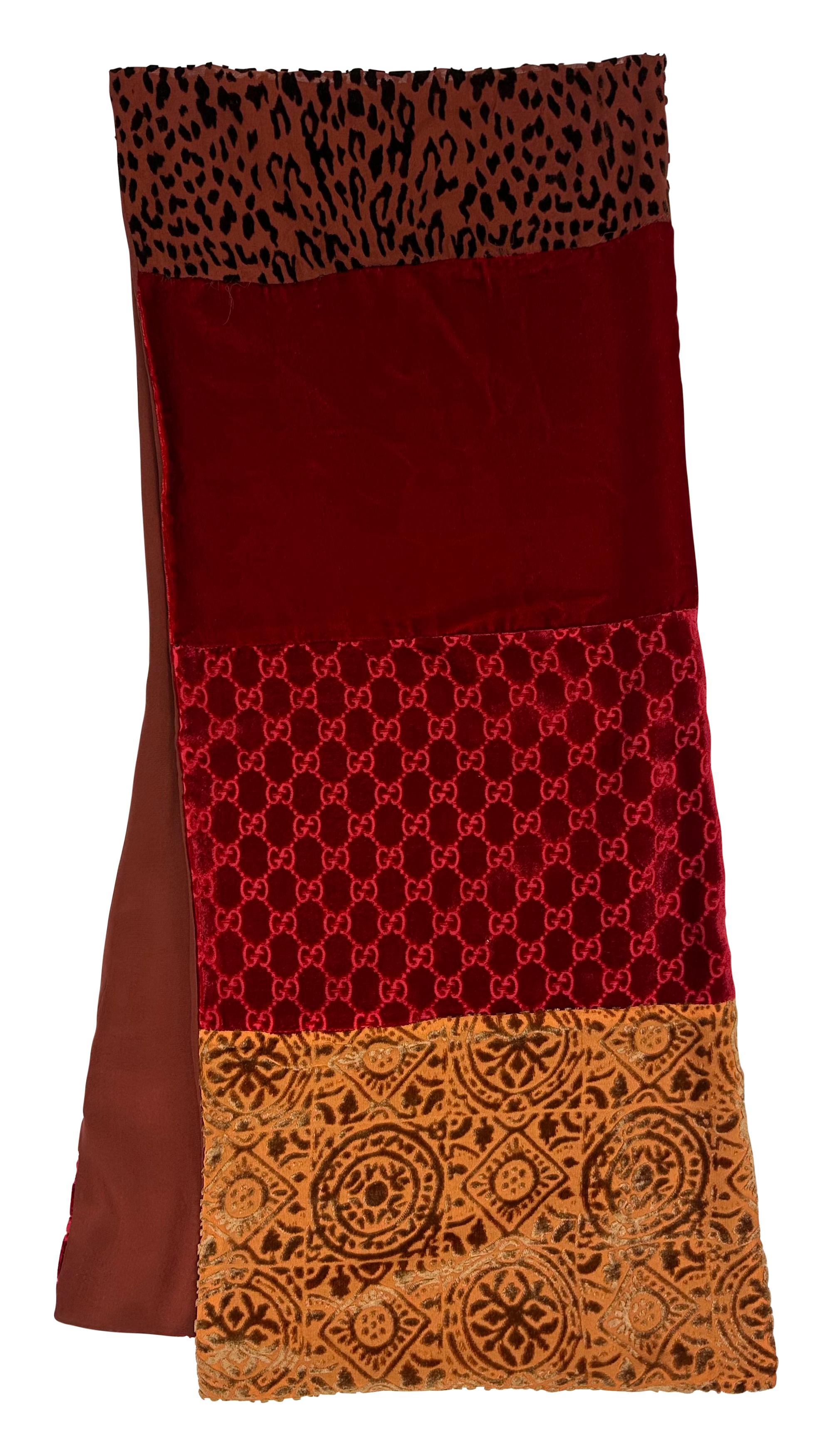 F/W 1997 Gucci by Tom Ford Velvet Patchwork Red 'GG' Monogram Scarf For Sale 1
