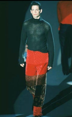 F/W 1997 Gucci by Tom Ford Velvet Patchwork Red Scarf 'GG' Monogram