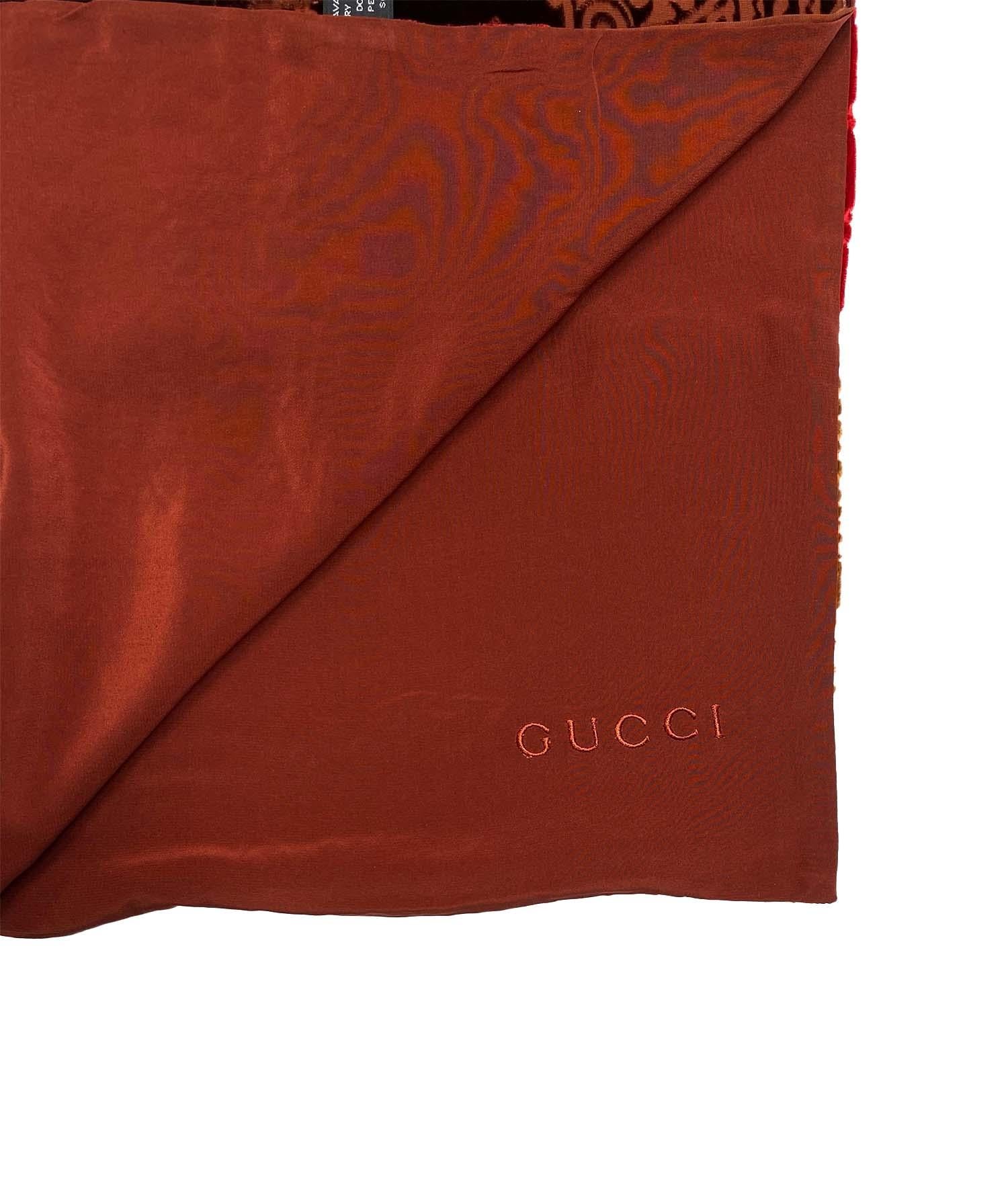 F/W 1997 Gucci by Tom Ford Velvet Patchwork Red Scarf 'GG' Monogram In Excellent Condition In West Hollywood, CA
