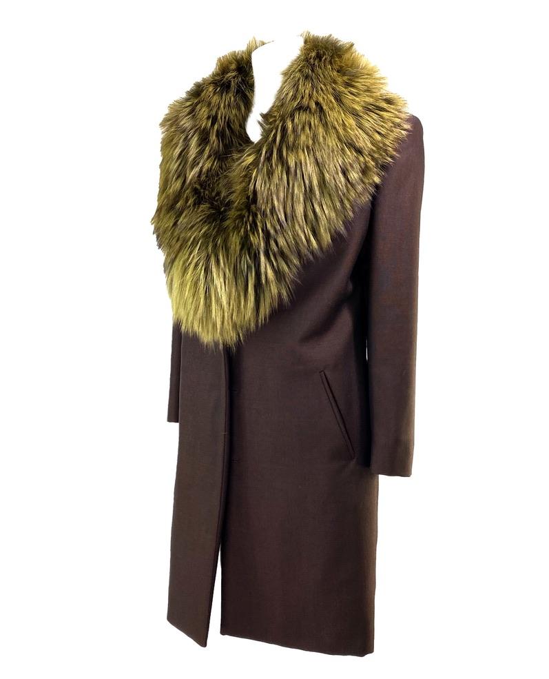 Noir Gucci par Tom Ford - Manteau en mohair de laine avec bordure en fourrure verte, A/H 1997 en vente