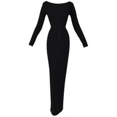 Vintage F/W 1997 Gucci Tom Ford Black Bateau Neck Slinky L/S Long Gown Dress
