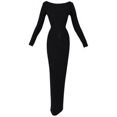 Vintage F/W 1997 Gucci Tom Ford Black Bateau Neck Slinky L/S Long Gown Dress