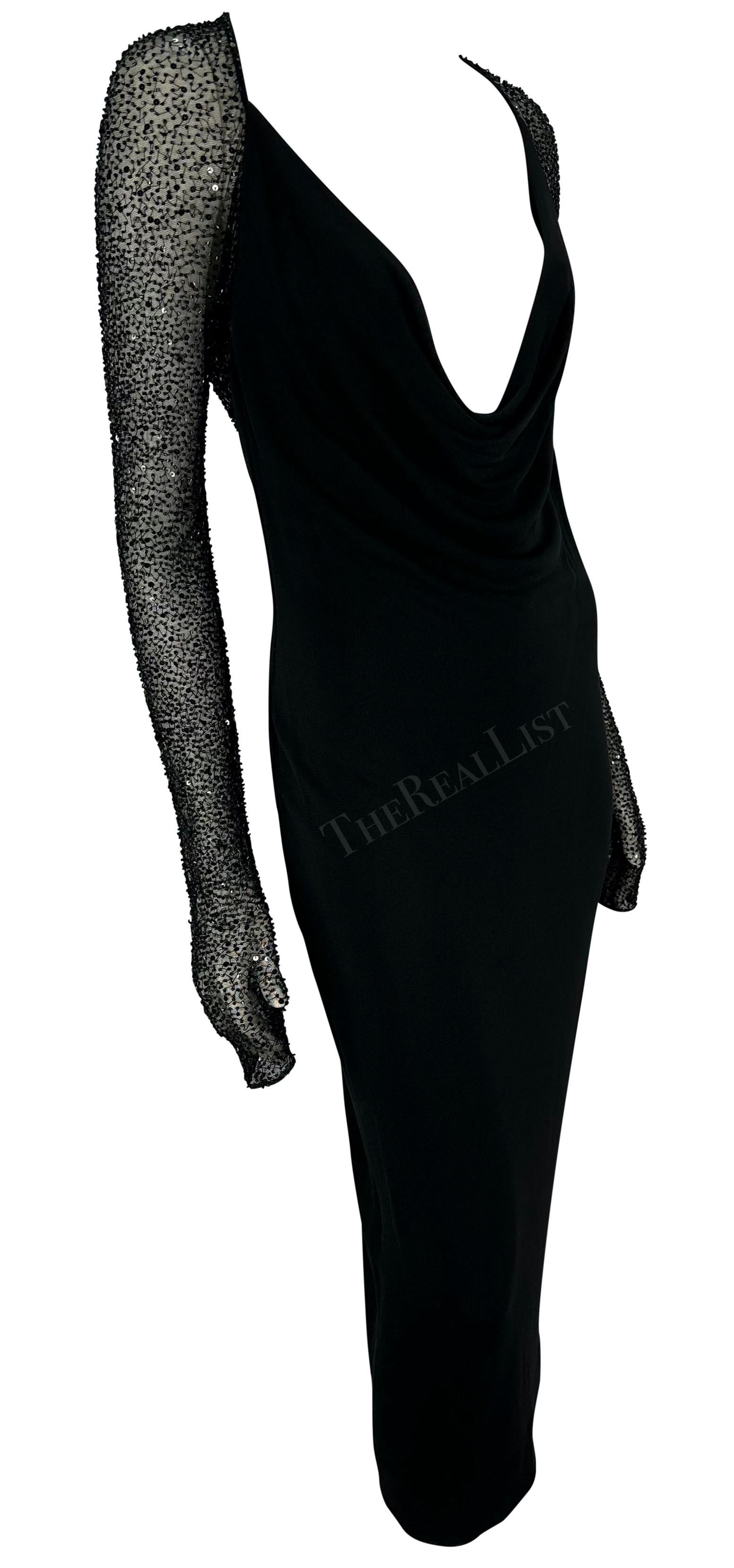 F/W 1997 Halston by Randolph Duke Runway Black Cowl Neck Beaded Dress For Sale 6