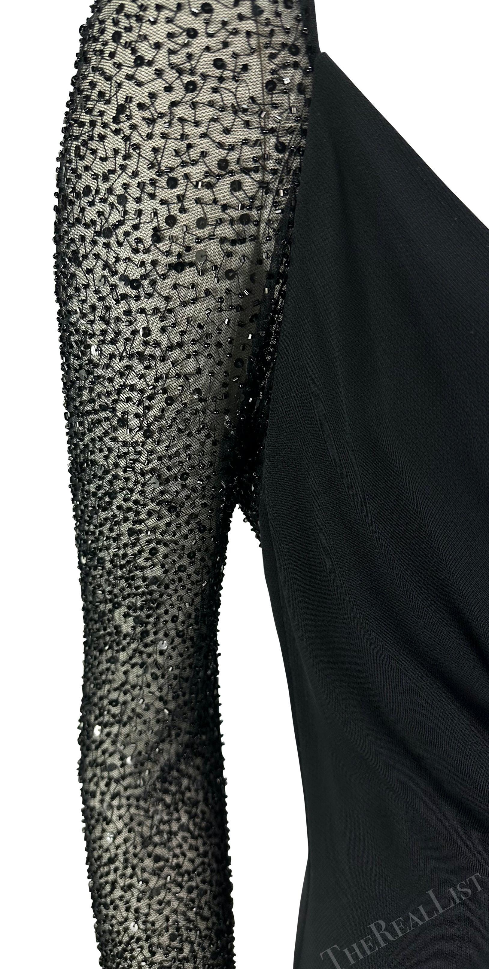 Robe noire à col bénitier perlé Halston par Randolph Duke, défilé A/H 1997 Excellent état - En vente à West Hollywood, CA