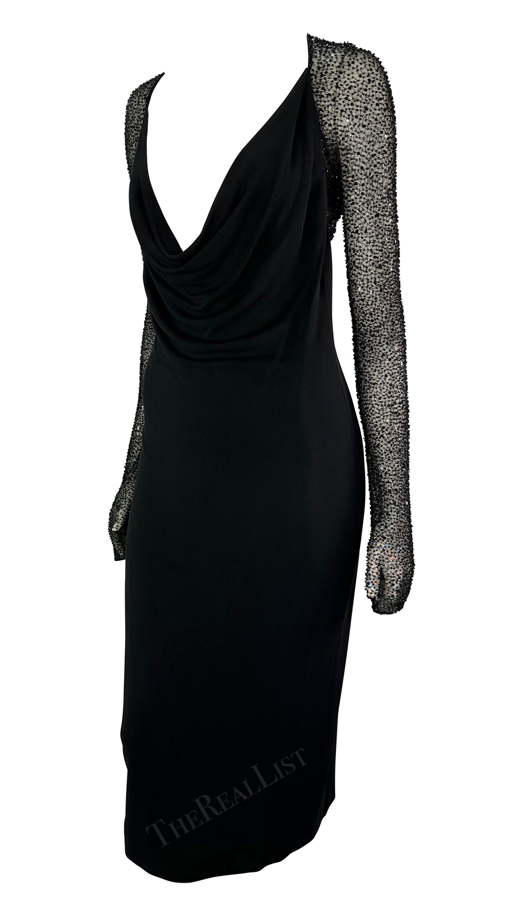 Robe noire à col bénitier perlé Halston par Randolph Duke, défilé A/H 1997 Pour femmes en vente