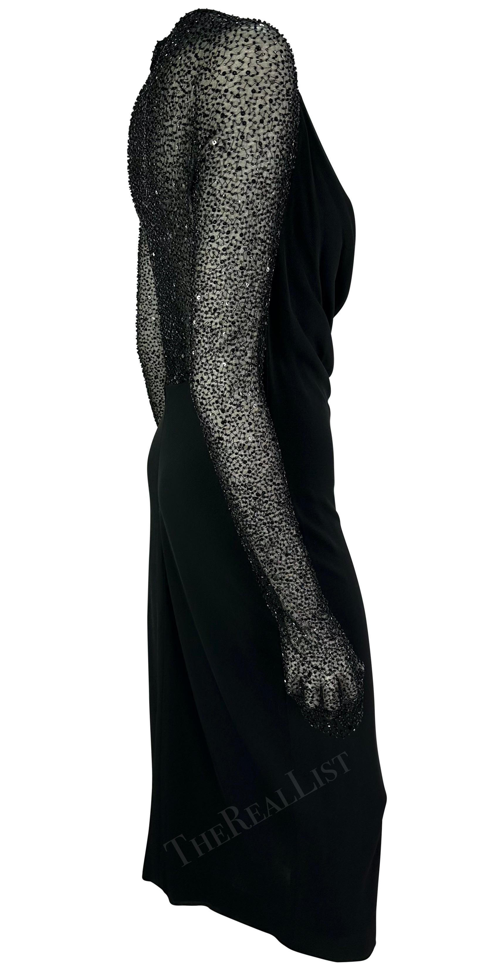 Robe noire à col bénitier perlé Halston par Randolph Duke, défilé A/H 1997 en vente 4