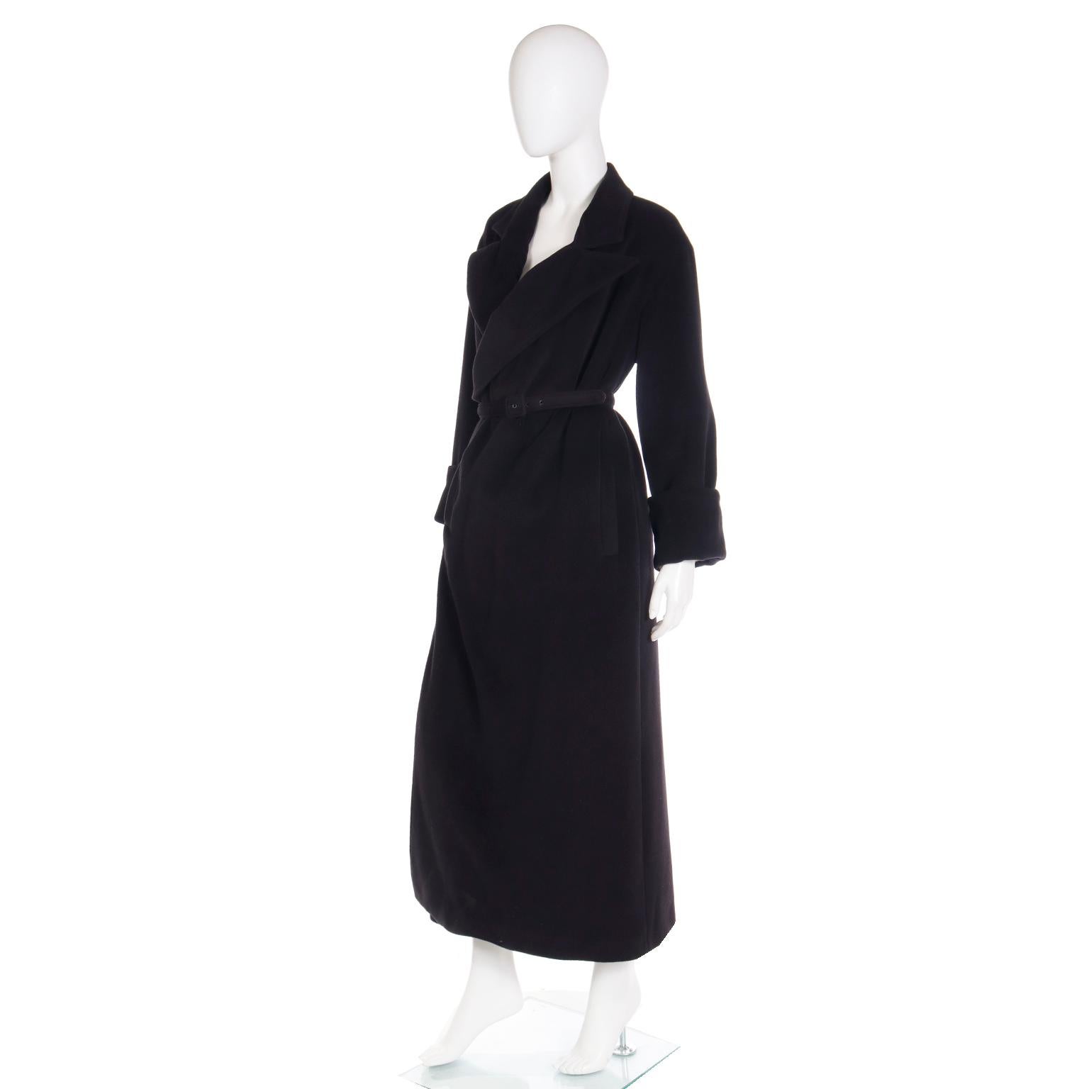 F/W 2000 Jean Paul Gaultier Black Angora Wool Coat with Belt & Signature LIning In Good Condition For Sale In Portland, OR