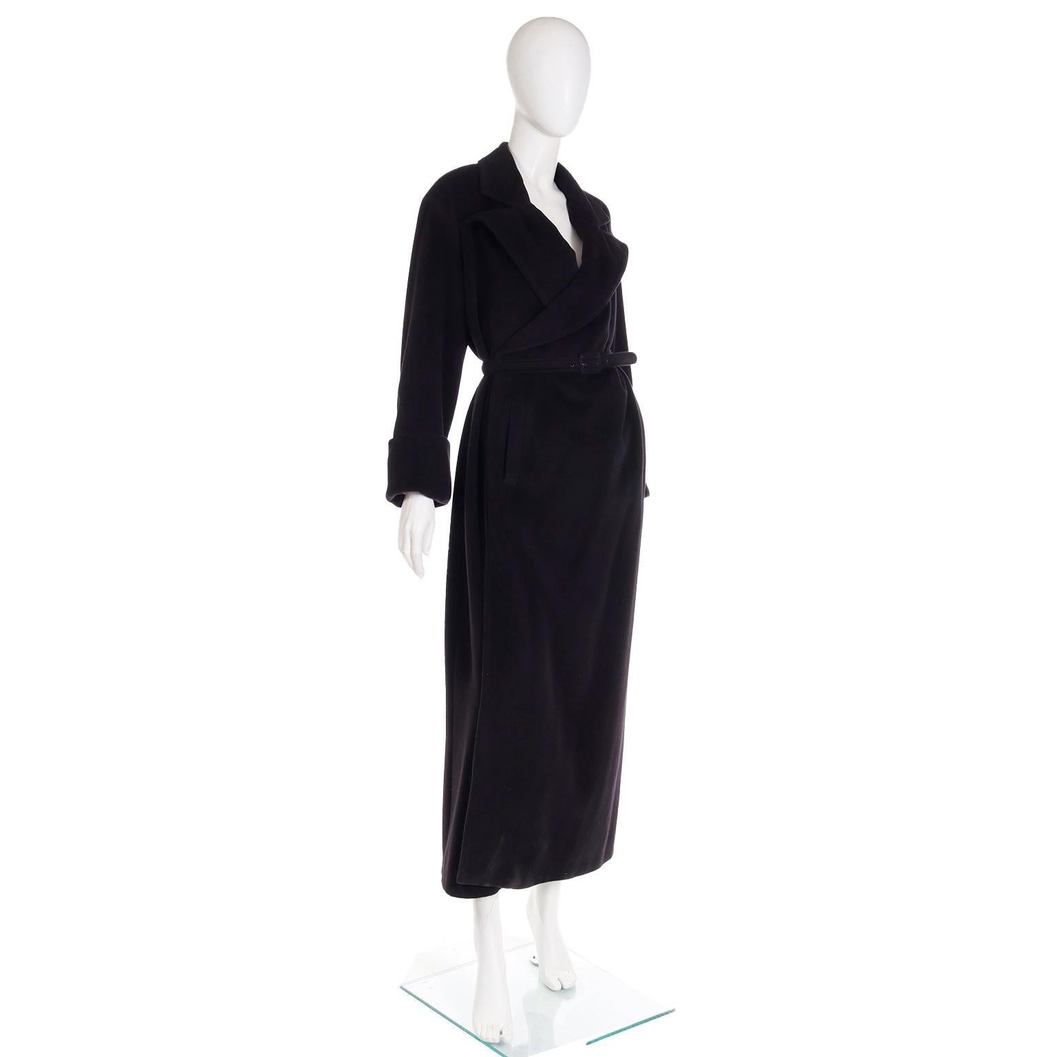 F/W 2000 Jean Paul Gaultier Black Angora Wool Coat with Belt & Signature LIning For Sale 1