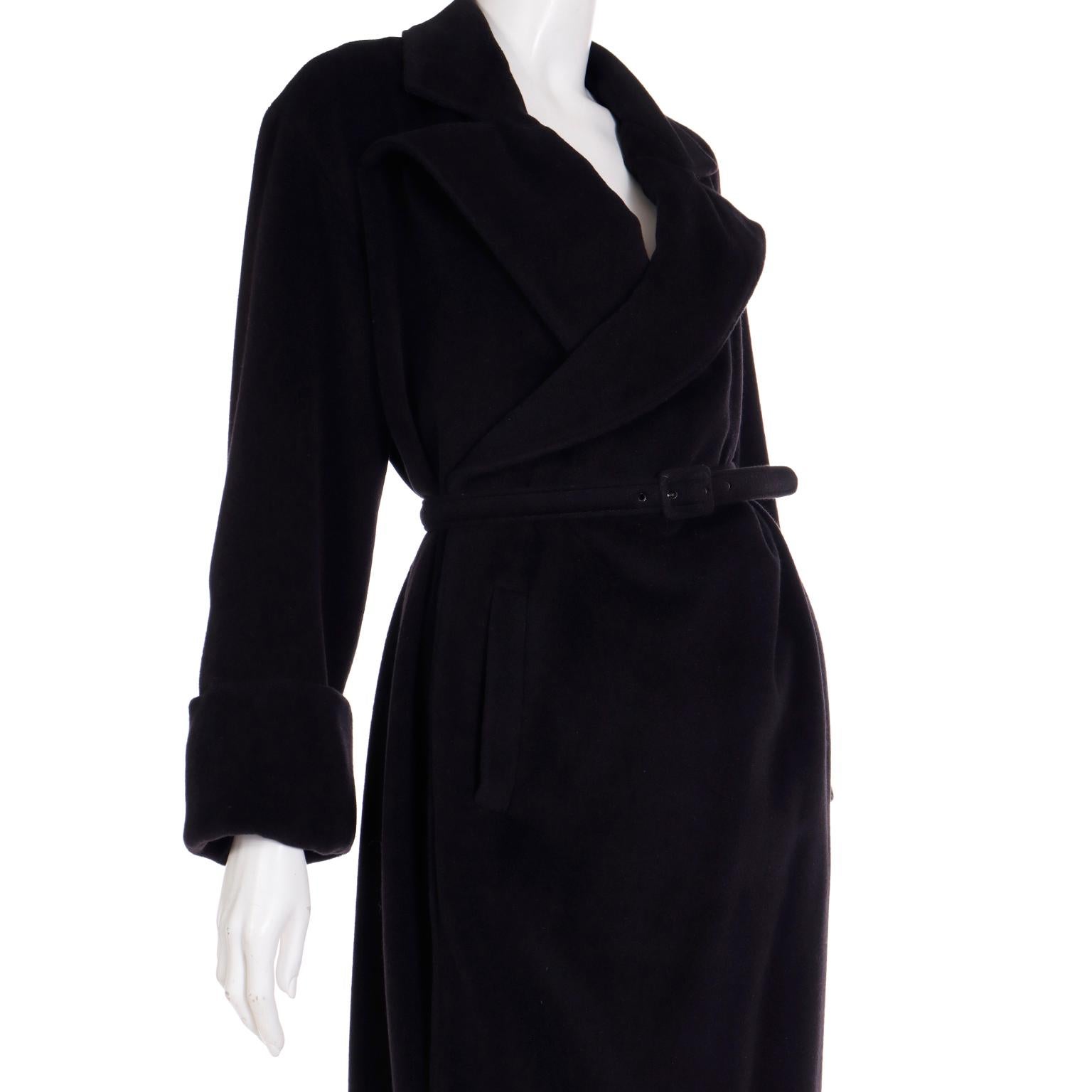 F/W 2000 Jean Paul Gaultier Black Angora Wool Coat with Belt & Signature LIning For Sale 3
