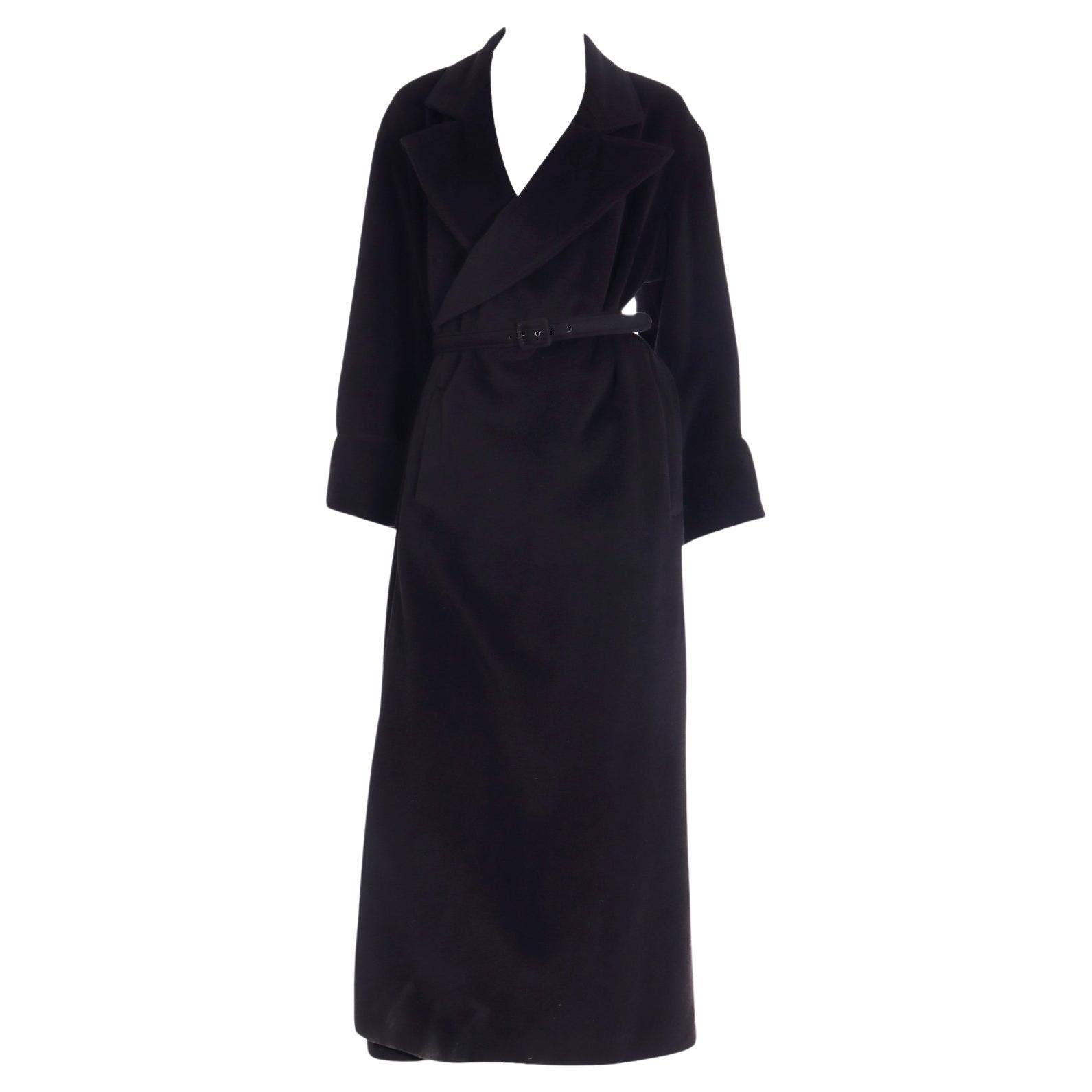 F/W 2000 Jean Paul Gaultier Black Angora Wool Coat with Belt & Signature LIning For Sale