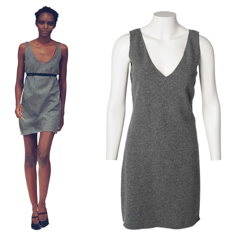 F/W 1997 Miu Miu Anthracite Fleece Wool Runway Dress IT42 For Sale