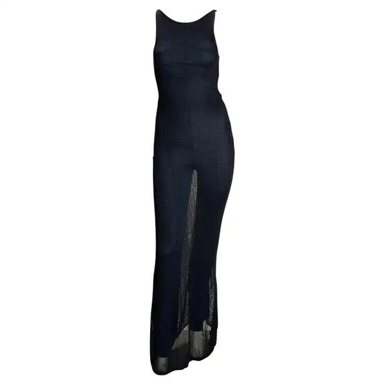 F/W 1997 Salvatore Ferragamo Runway Sheer Knit Catsuit Overlay Bodycon Gown