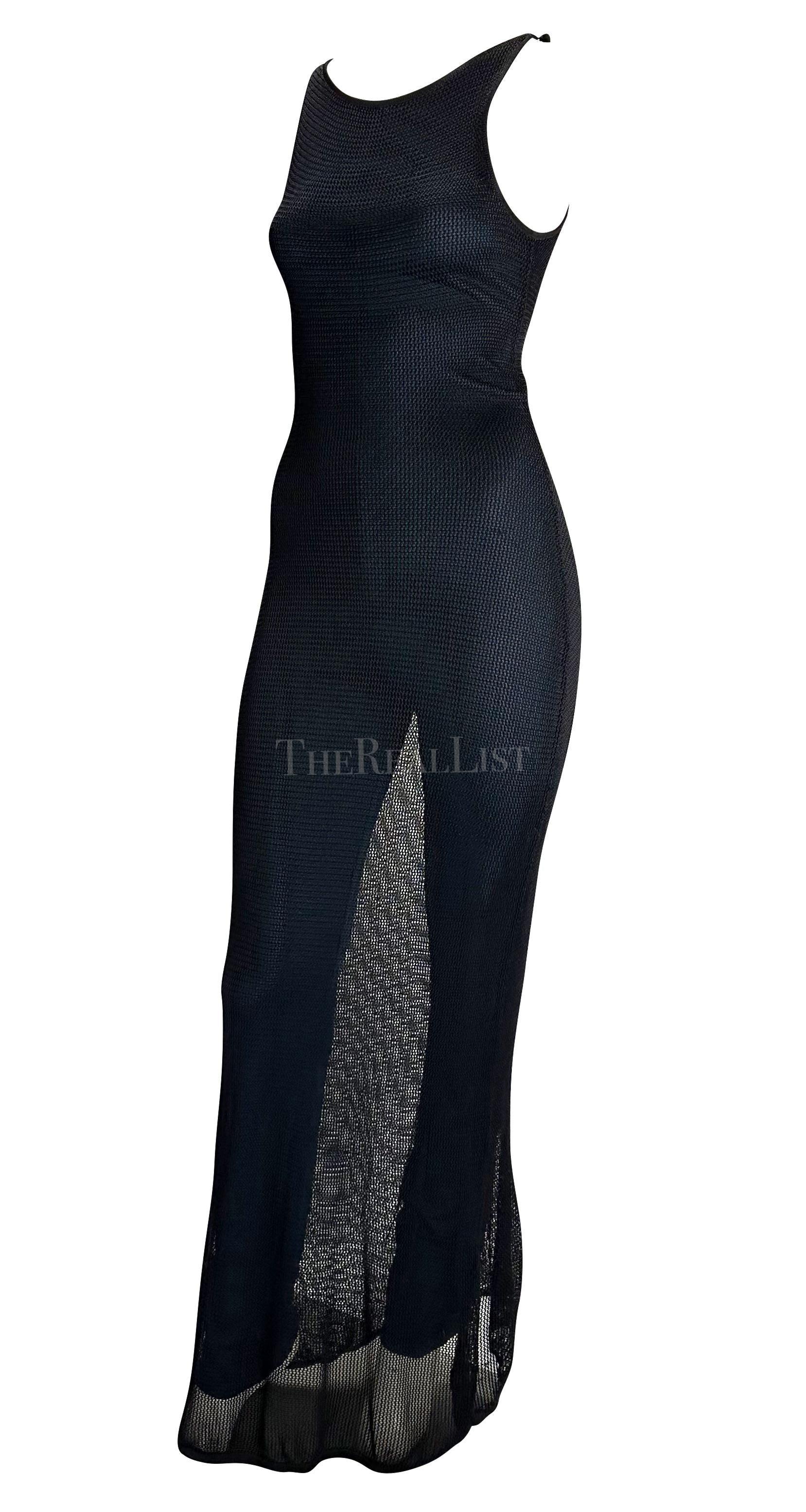 Noir F/W 1997 Salvatore Ferragamo Runway Combinaison en maille transparente Robe Bodycon à superposition en vente