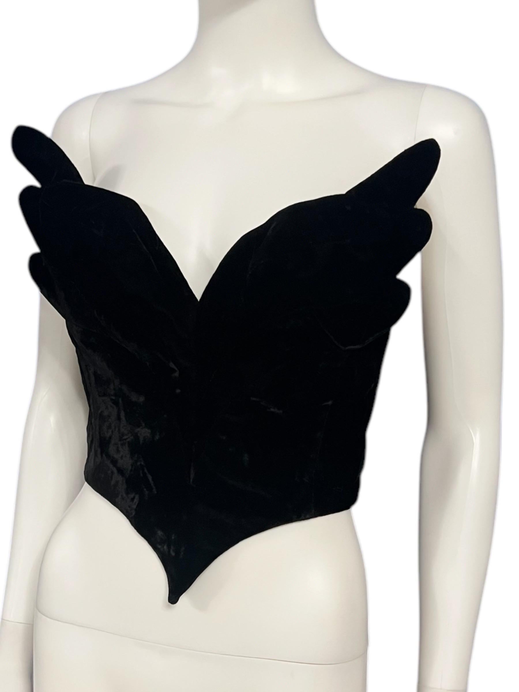 Women's F/W 1987 Thierry Mugler Velvet Winged Bustier Corset Top For Sale