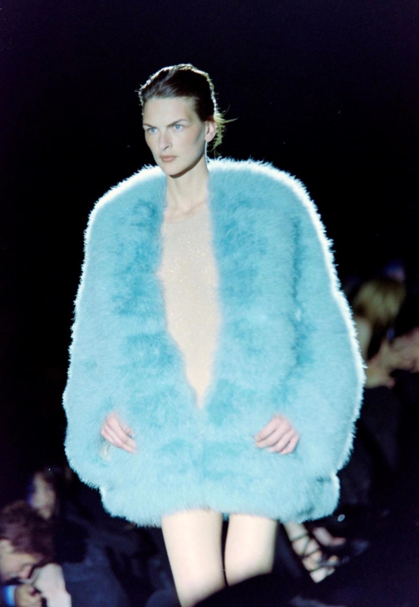F/W 1997 Tom Ford by Gucci Runway Baby Blue Fox Fur Chubby Museum Coat 9