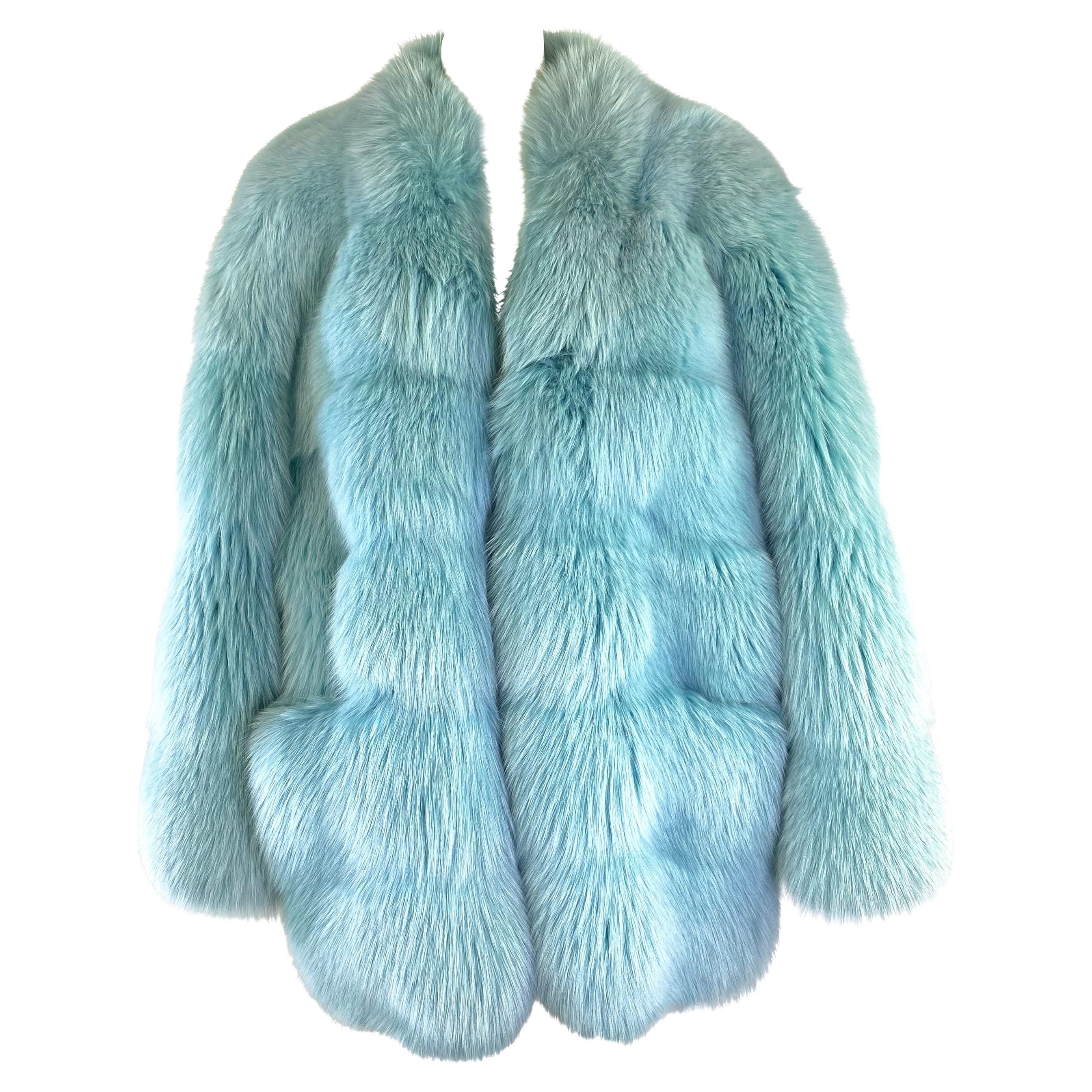 F/W 1997 Tom Ford by Gucci Runway Baby Blue Fox Fur Chubby Museum Coat 