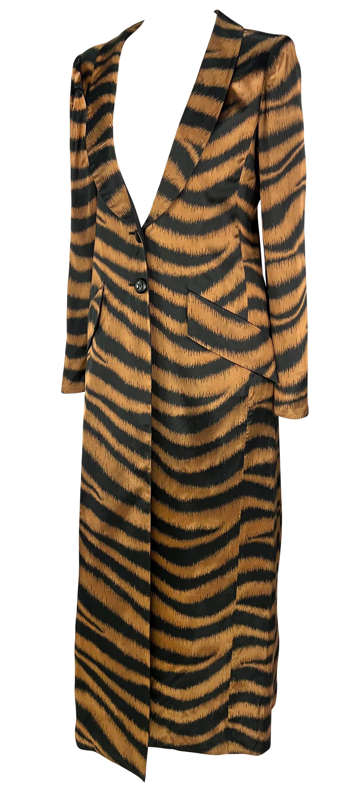 Women's F/W 1997 Valentino Garavani Brown Satin Animal Print Full Length Coat Jacket For Sale