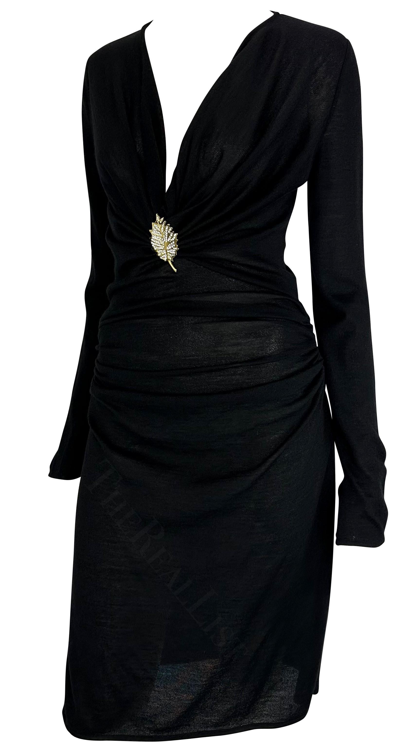F/W 1997 Valentino Garavani  Sheer Cashmere Silk Knit Black Stretch Ruched Dress For Sale 1