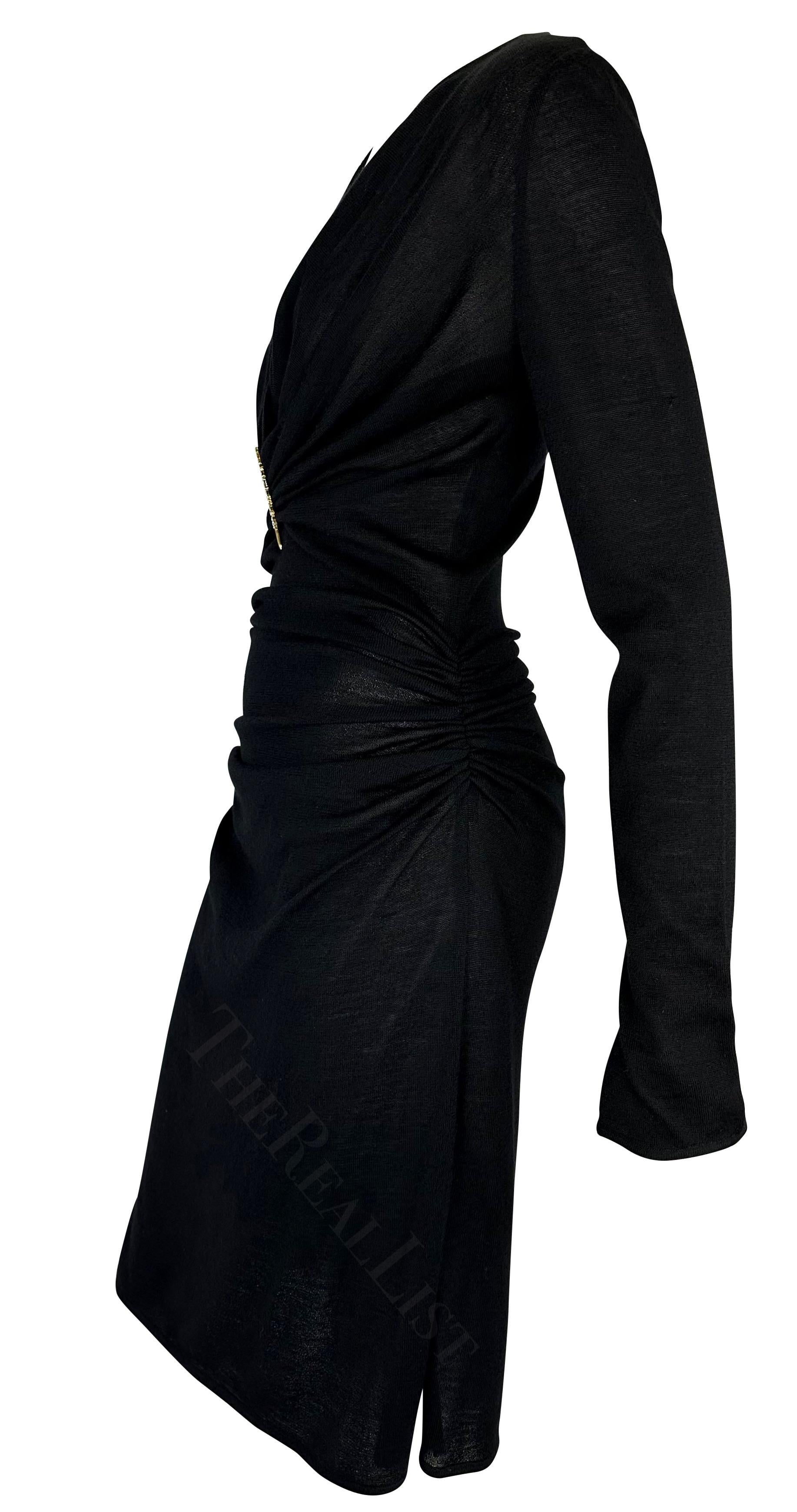 F/W 1997 Valentino Garavani  Sheer Cashmere Silk Knit Black Stretch Ruched Dress For Sale 2