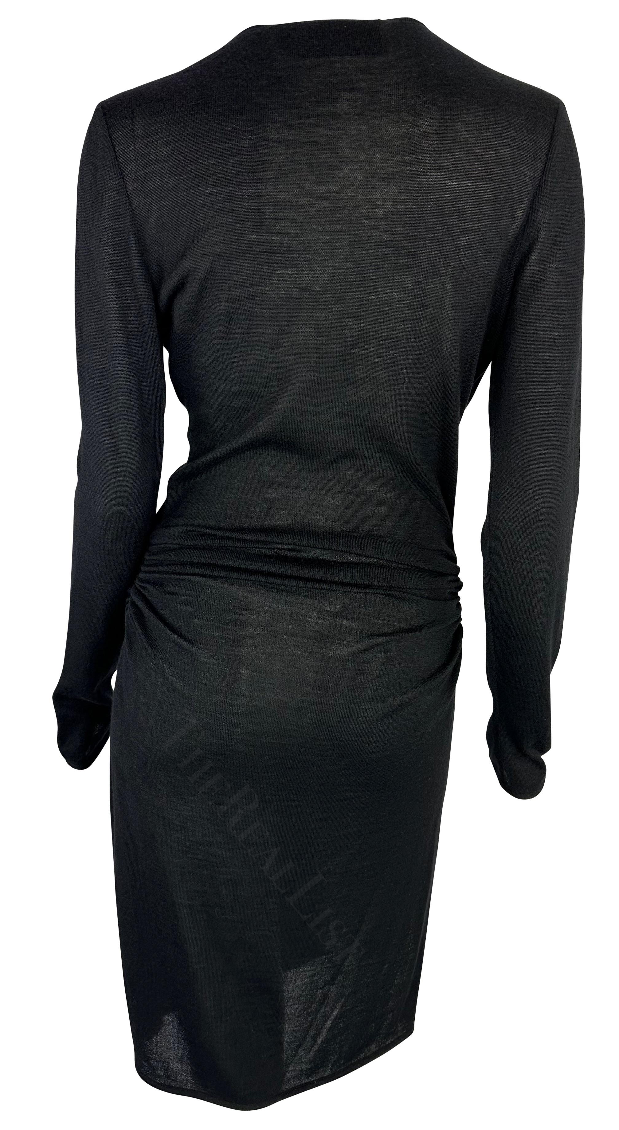 F/W 1997 Valentino Garavani  Sheer Cashmere Silk Knit Black Stretch Ruched Dress For Sale 3