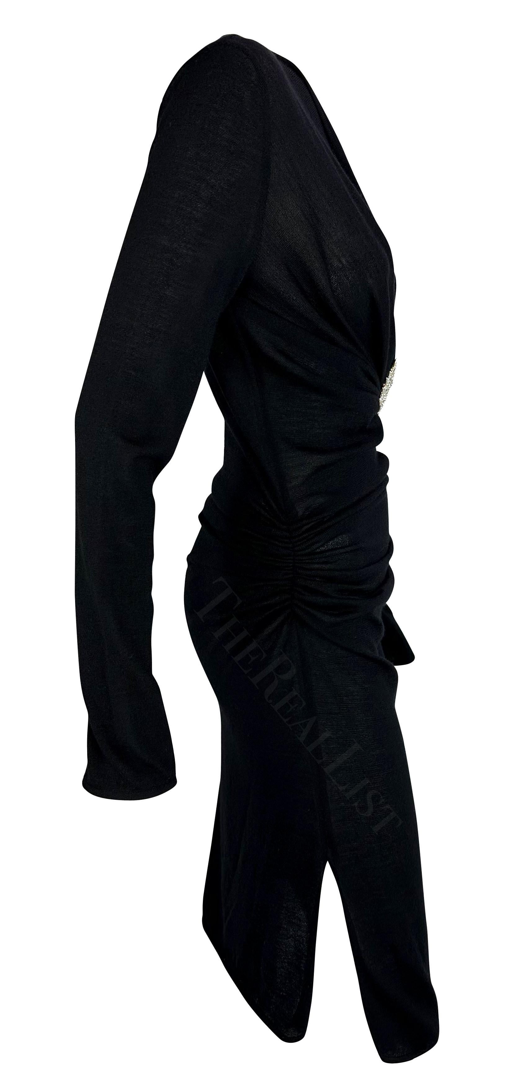 F/W 1997 Valentino Garavani  Sheer Cashmere Silk Knit Black Stretch Ruched Dress For Sale 4