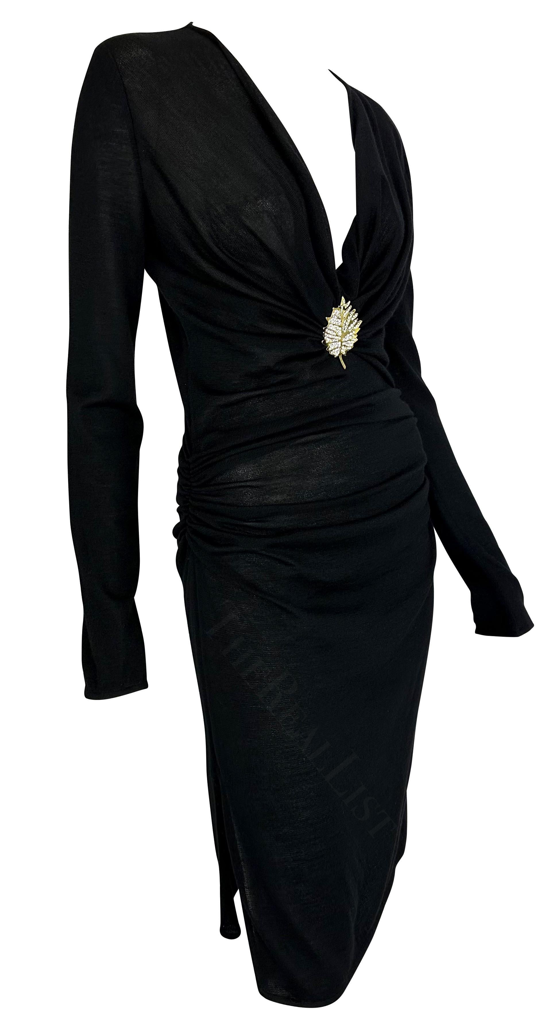 F/W 1997 Valentino Garavani  Sheer Cashmere Silk Knit Black Stretch Ruched Dress For Sale 5