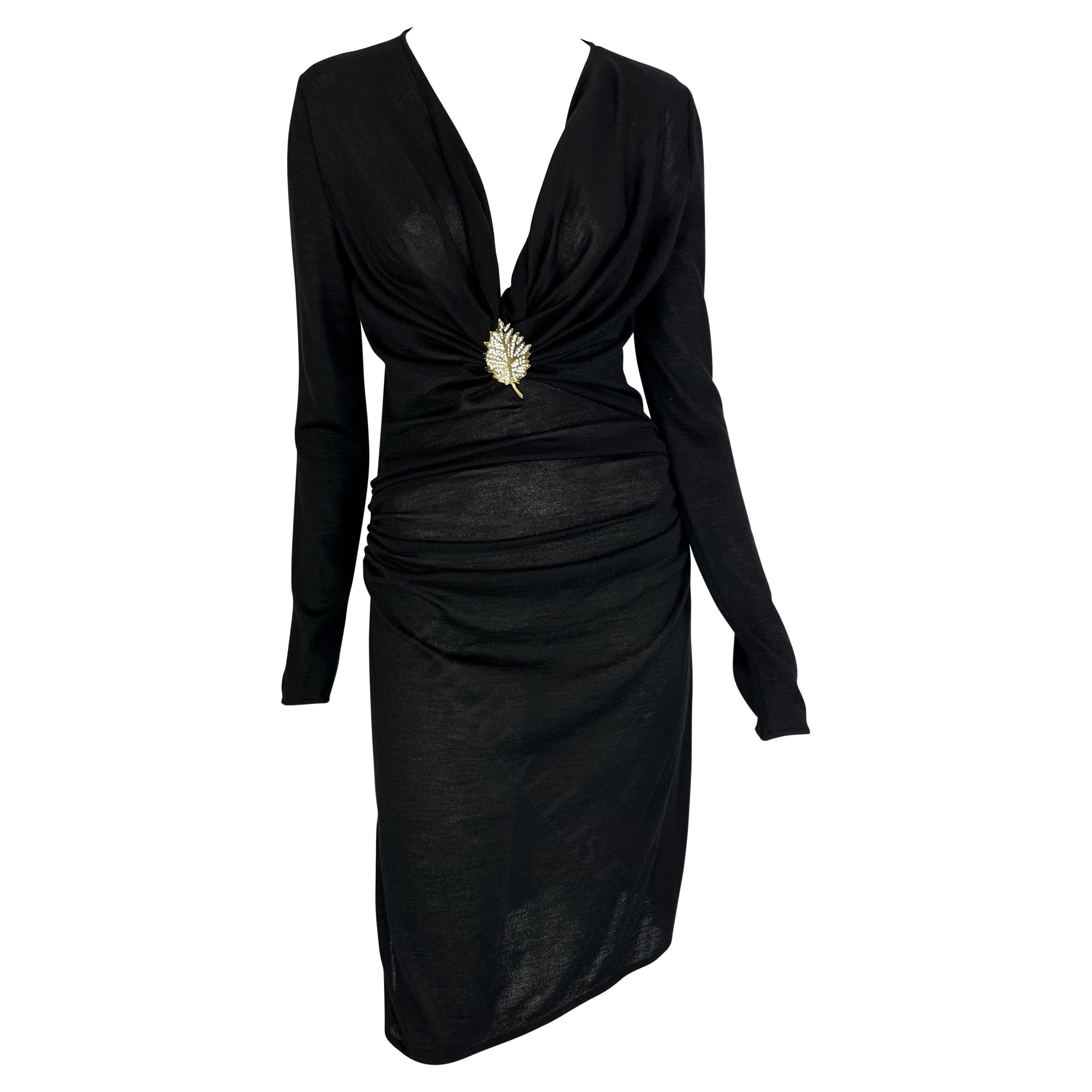 F/W 1997 Valentino Garavani  Sheer Cashmere Silk Knit Black Stretch Ruched Dress For Sale
