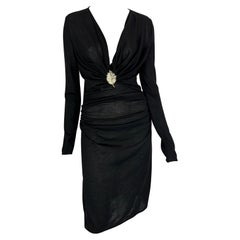 F/W 1997 Valentino Garavani  Sheer Cashmere Silk Knit Black Stretch Ruched Dress