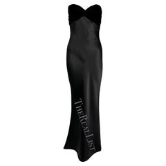 Vintage F/W 1997 Yves Saint Laurent Haute Couture Black Velvet Satin Strapless Gown