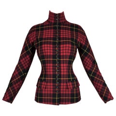 F/W 1998 Alexander McQueen "Joan" Runway Red Tartan Plaid Jacket