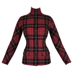 F/W 1998 Alexander McQueen "Joan" Runway Red Tartan Plaid Jacket