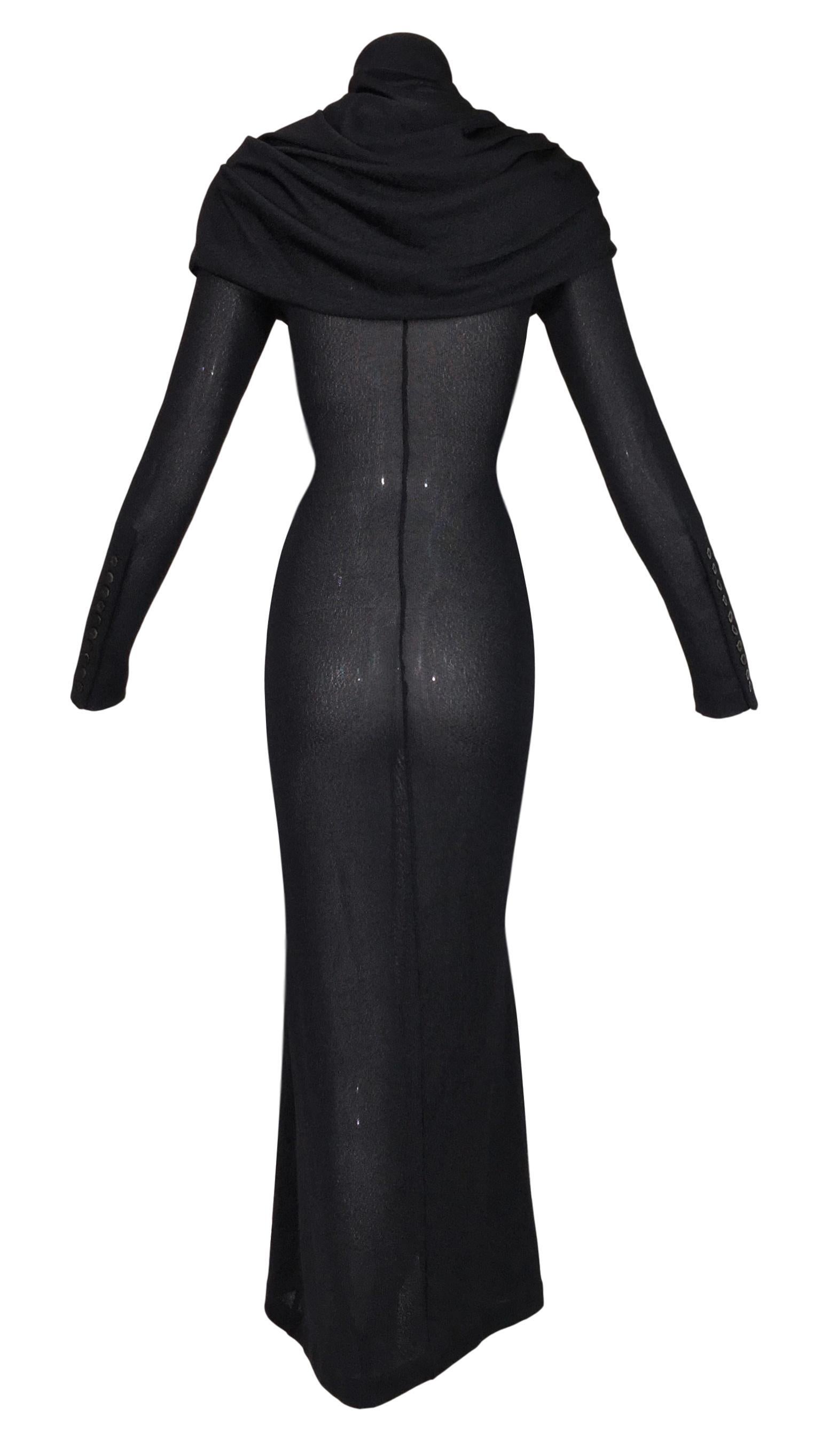 F/W 1998 Alexander McQueen Joan Sheer Black Knit L/S Catholic Gown Dress In Good Condition In Yukon, OK