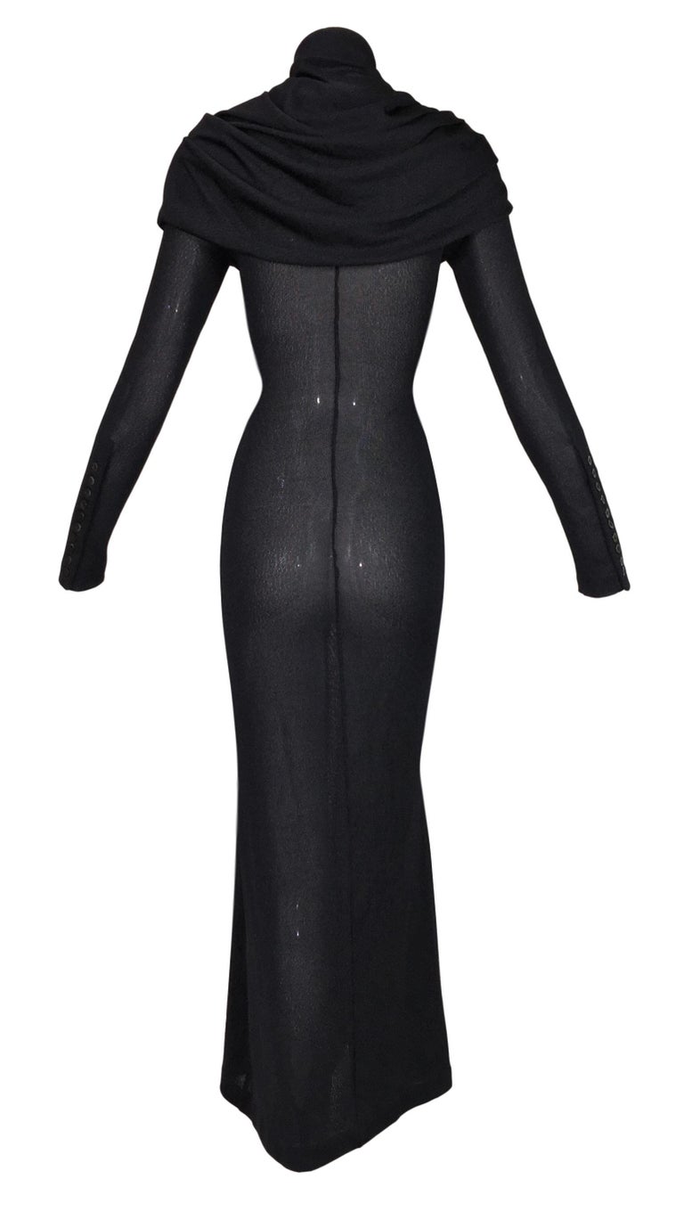 F/W 1998 Alexander McQueen Joan Sheer Black Knit L/S Catholic Gown