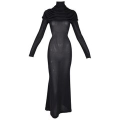 F/W 1998 Alexander McQueen Joan Sheer Black Knit L/S Catholic Gown Dress