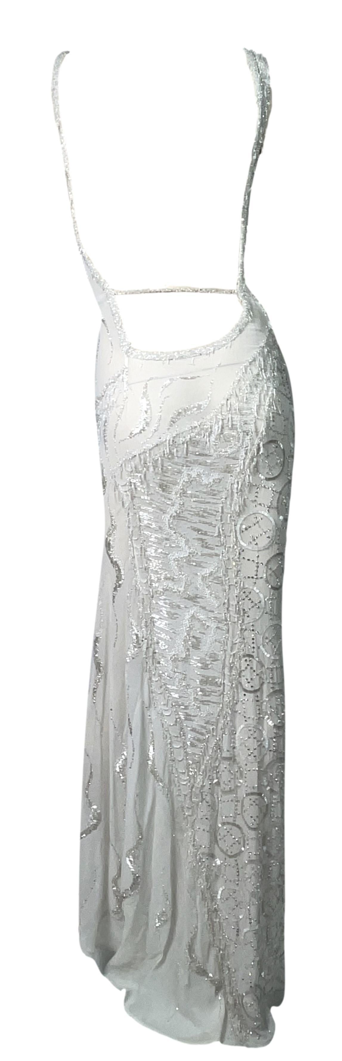 F/W 1998 Atelier Versace Runway Sheer Ivory Bridal Wedding Beaded Gown Dress In Good Condition In Yukon, OK