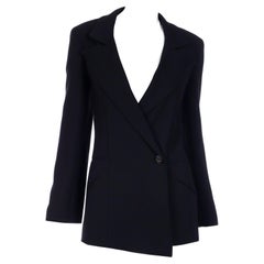 F/W 1998 Chanel Vintage Black Wool Blazer Jacket w CC Button & Silk CC Lining