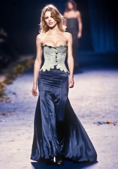 F/W 1998 Chloé by Stella McCartney Runway Grey Blue Silk Satin Maxi Skirt