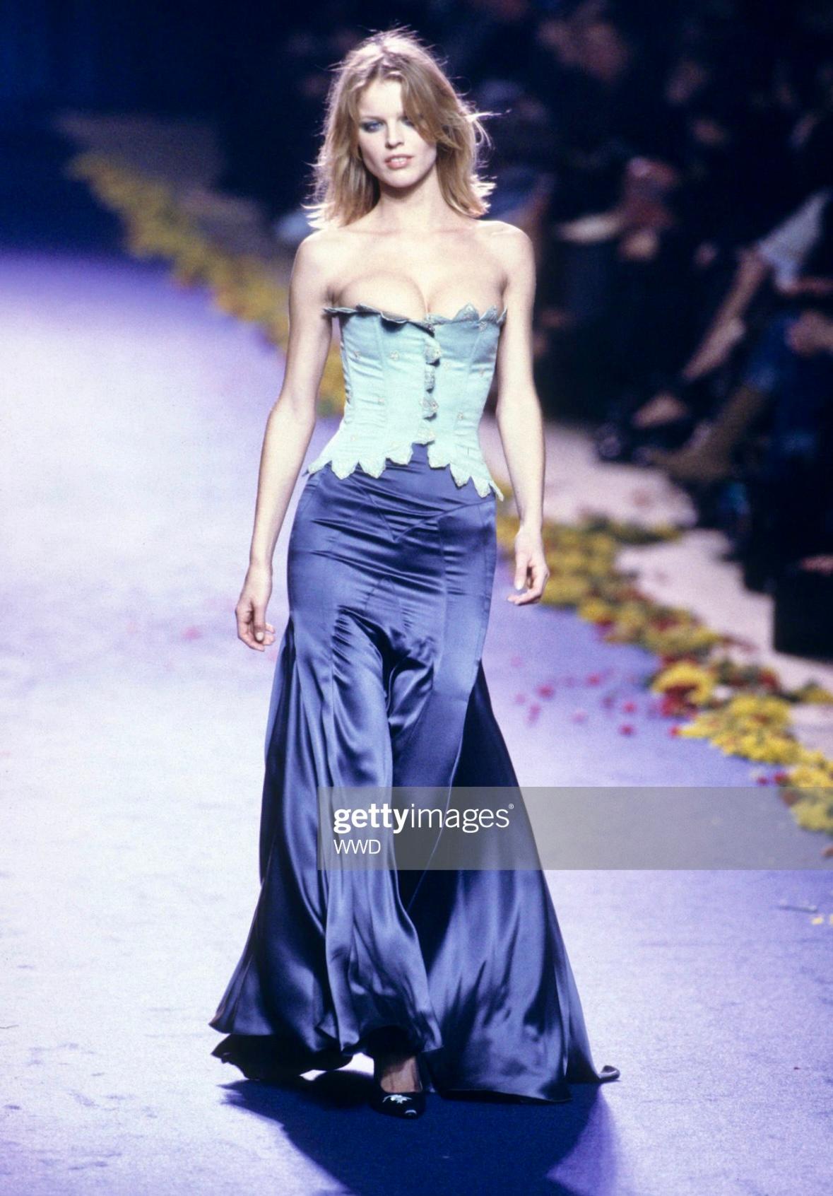 F/W 1998 Chloé by Stella McCartney Runway Grey Blue Silk Satin Maxi Skirt In Excellent Condition In West Hollywood, CA