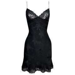 Retro F/W 1998 Christian Dior by John Galliano Black Lace Bows Mini Slip Dress