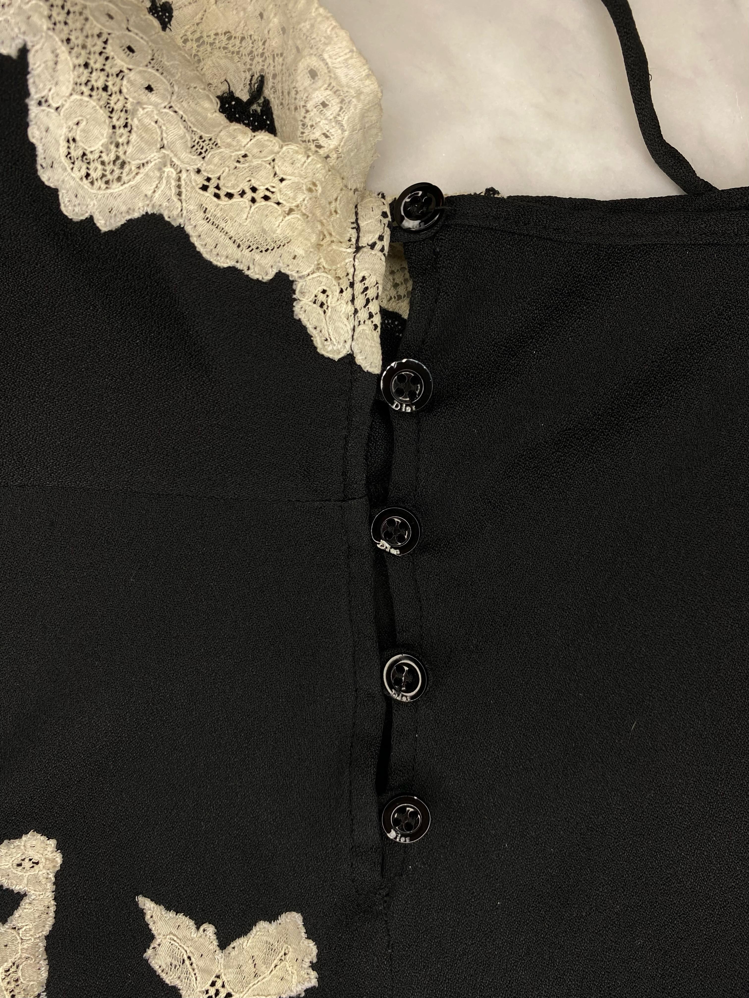 F/W 1998 Christian Dior by John Galliano Black Silk Lace Trim Camisole Blouse For Sale 4
