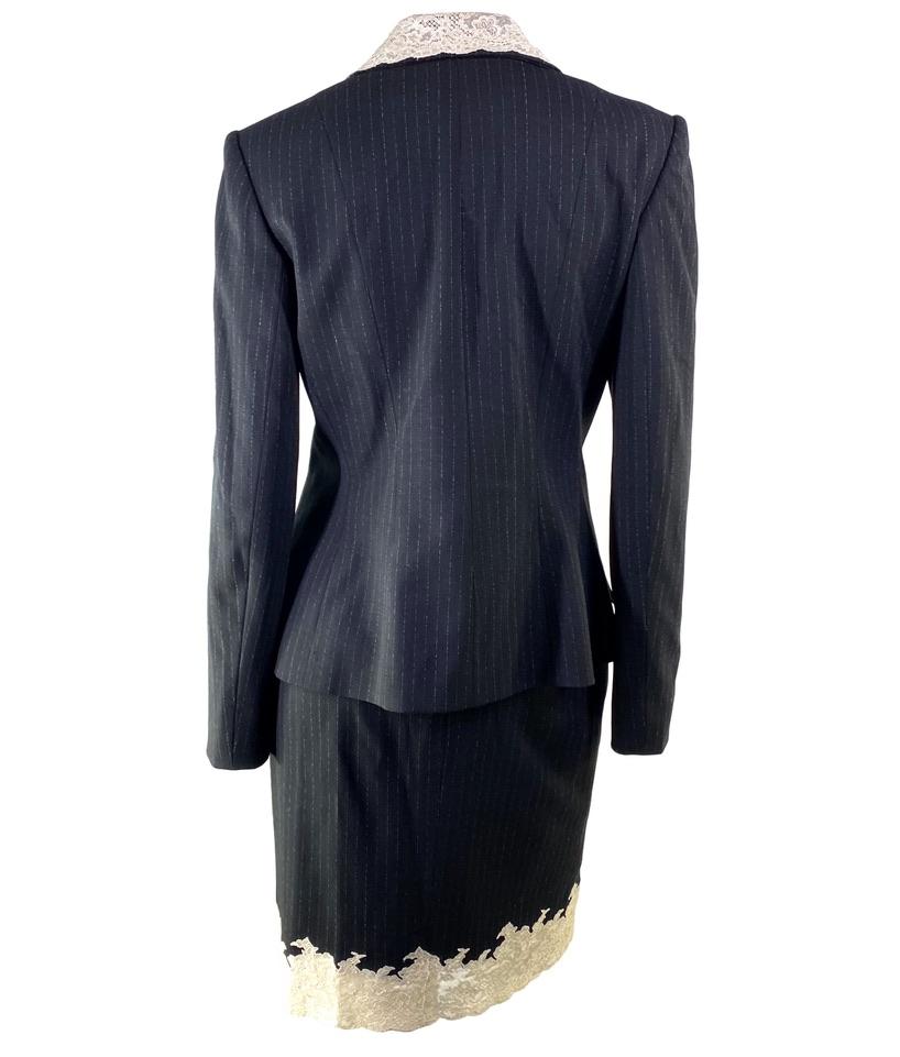 Women's F/W 1998 Christian Dior by John Galliano Lace Trim Pinstripe Skirt Suit For Sale