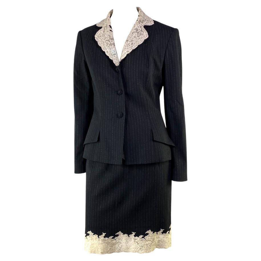 F/W 1998 Christian Dior by John Galliano Lace Trim Pinstripe Skirt Suit