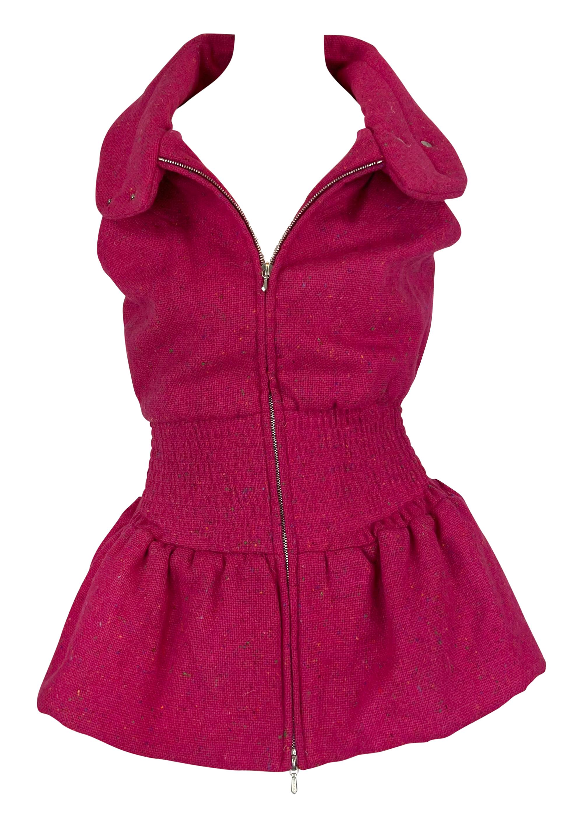 F/W 1998 Christian Dior by John Galliano Pink Tweed Cinched Gilet Jacket For Sale 1