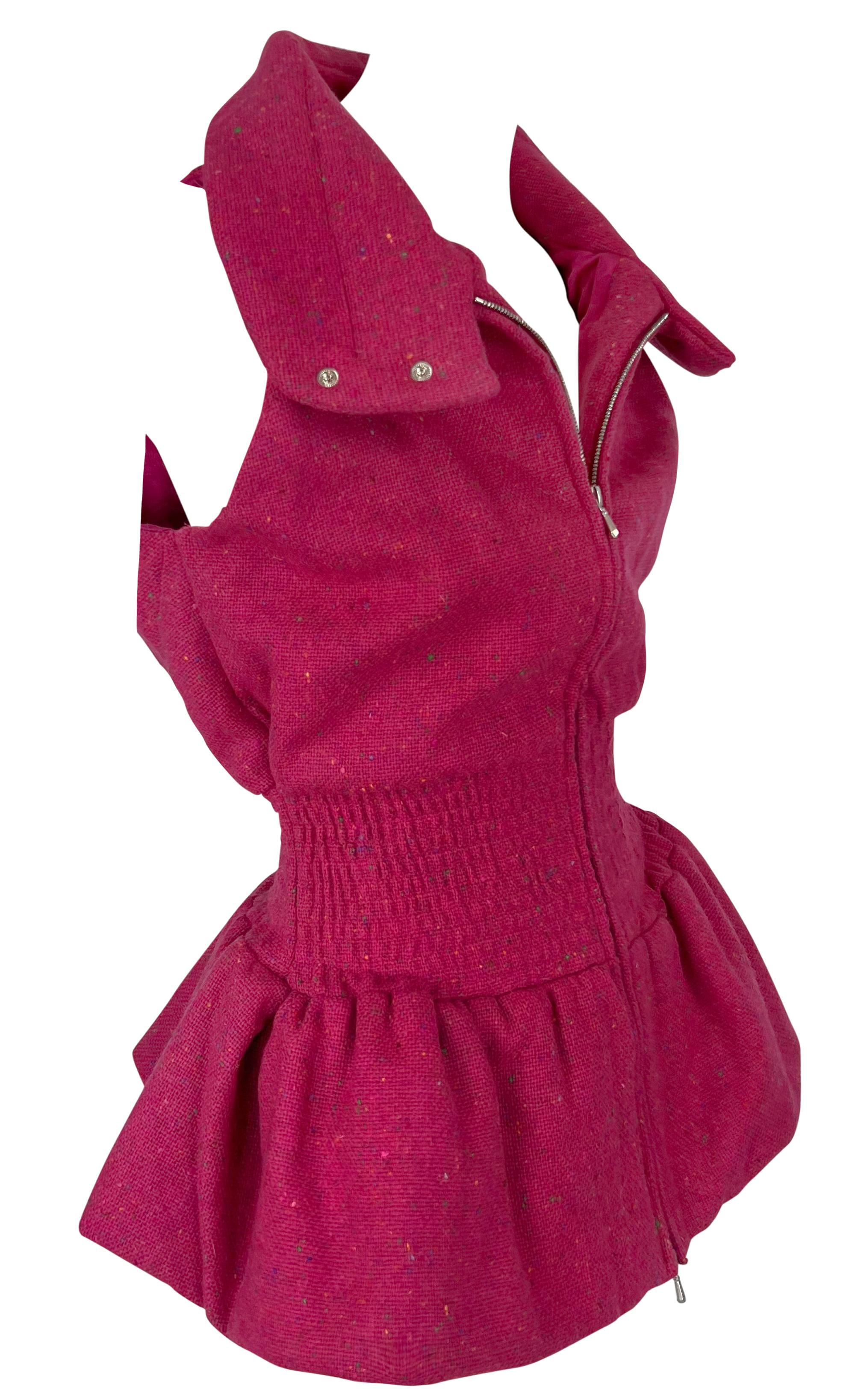 F/W 1998 Christian Dior by John Galliano Pink Tweed Cinched Gilet Jacket For Sale 2