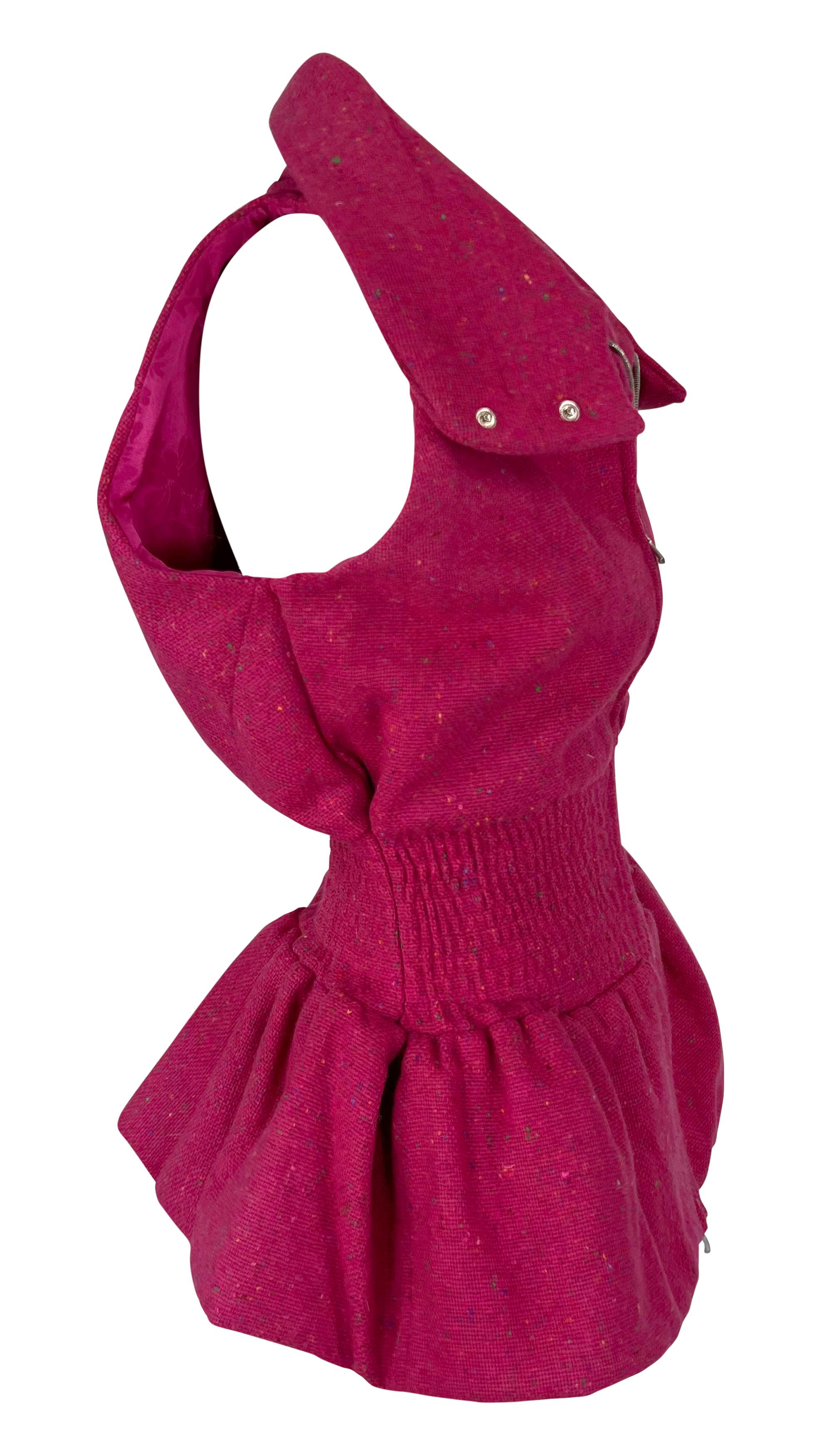 F/W 1998 Christian Dior by John Galliano Pink Tweed Cinched Gilet Jacket For Sale 3