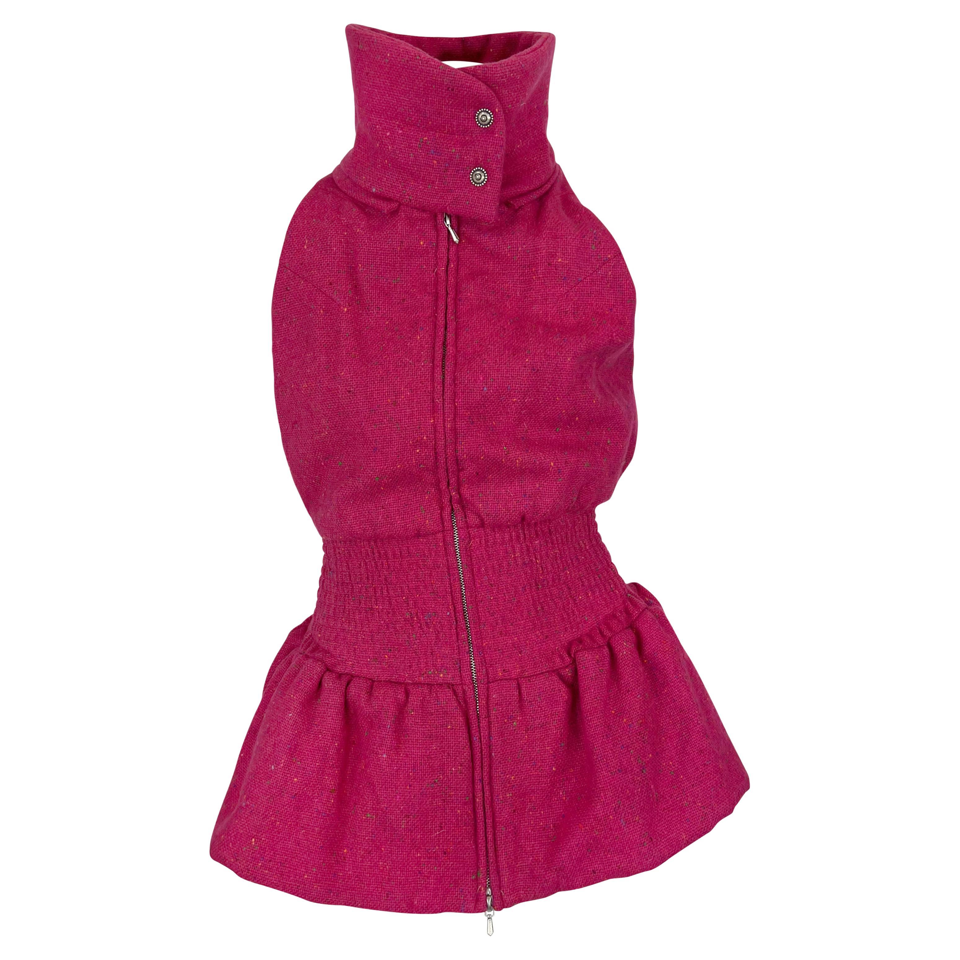 F/W 1998 Christian Dior by John Galliano Pink Tweed Cinched Gilet Jacket For Sale