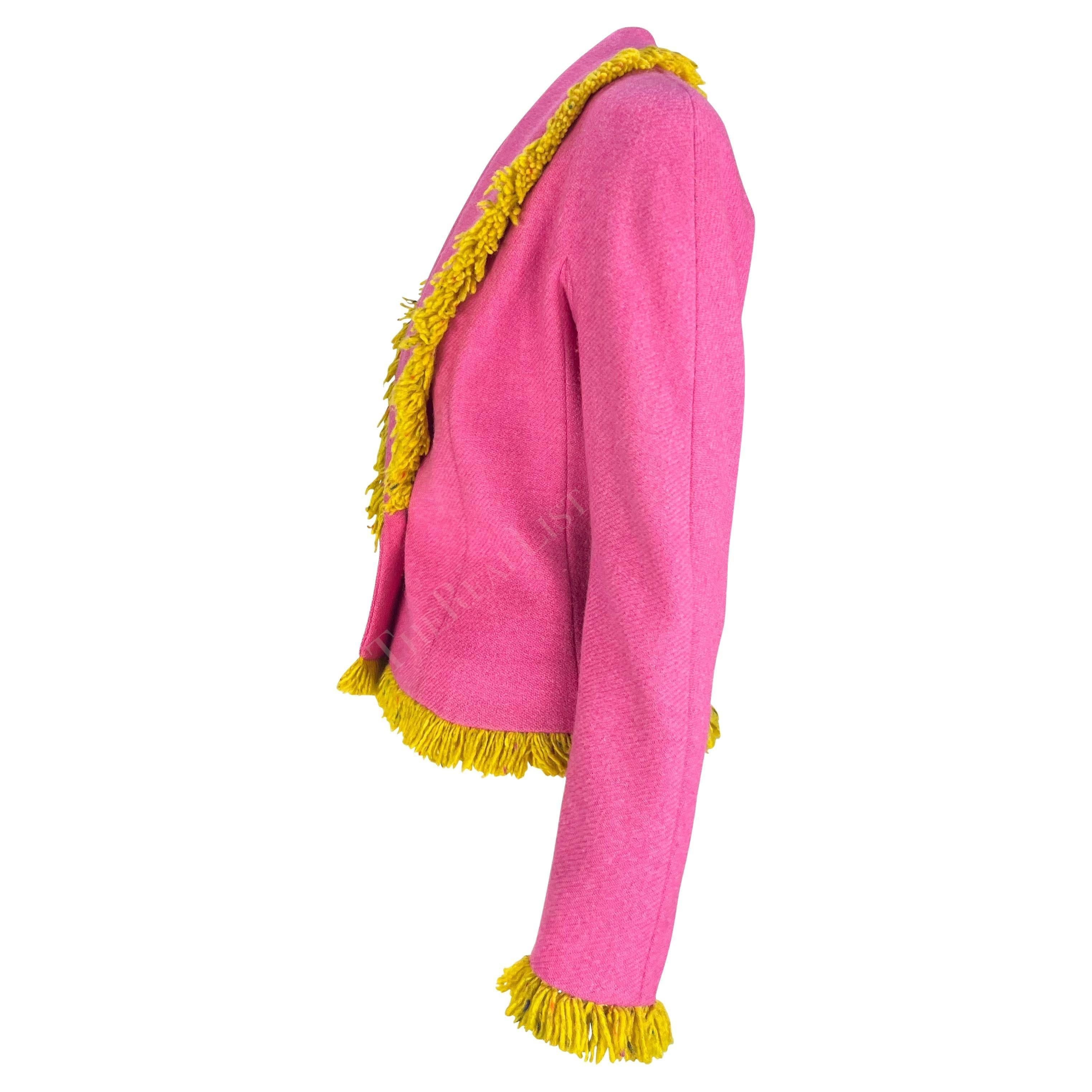 A/I 1998 Christian Galliano for Christian Dior by John Galliano Blazer in lana rosa con frange gialle in vendita 1