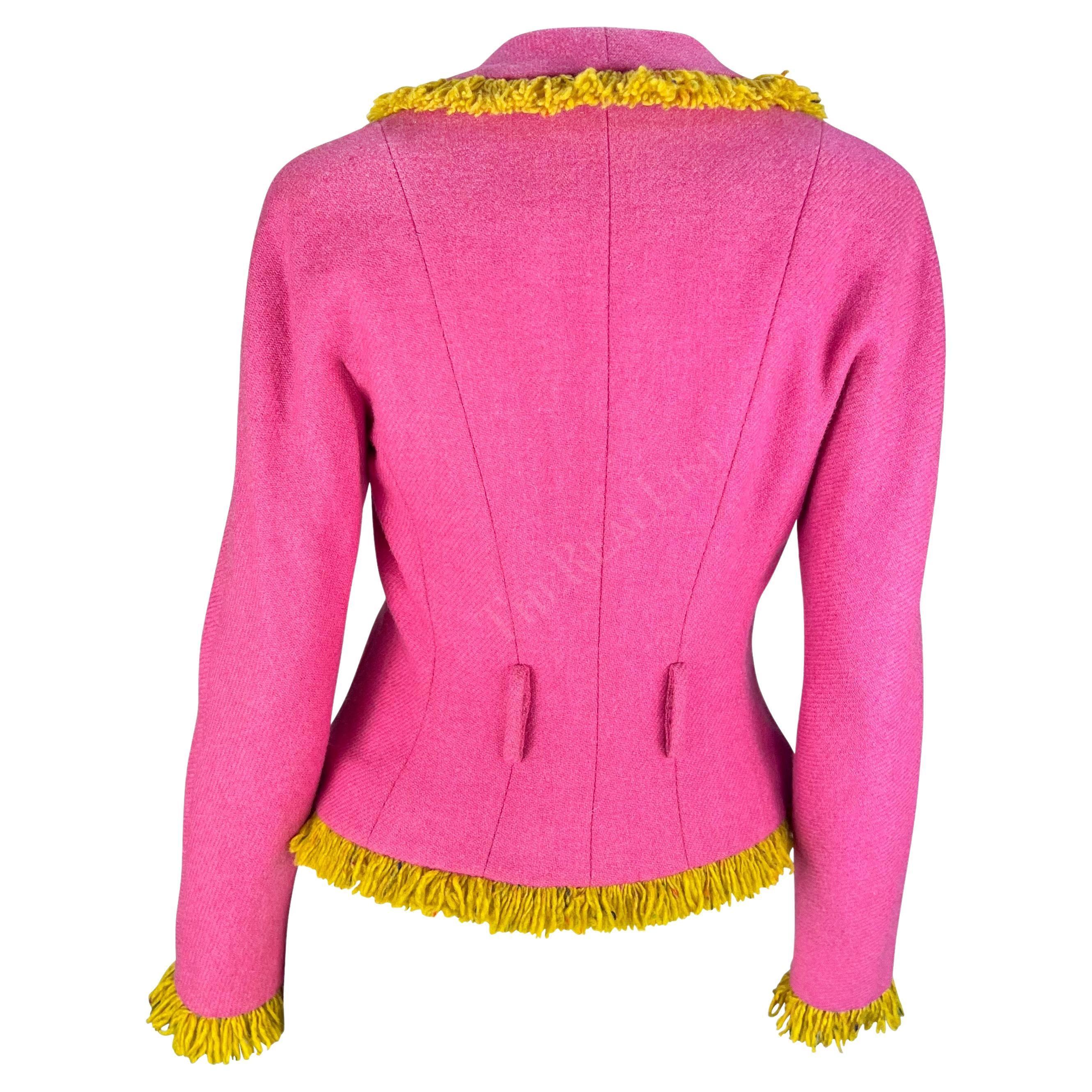 A/I 1998 Christian Galliano for Christian Dior by John Galliano Blazer in lana rosa con frange gialle in vendita 2