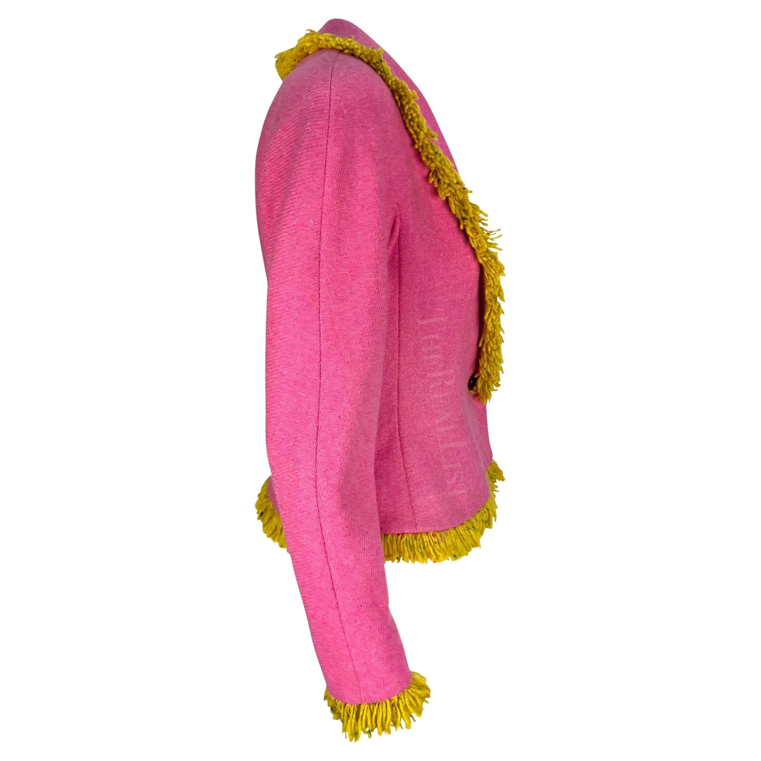 A/I 1998 Christian Galliano for Christian Dior by John Galliano Blazer in lana rosa con frange gialle in vendita 3