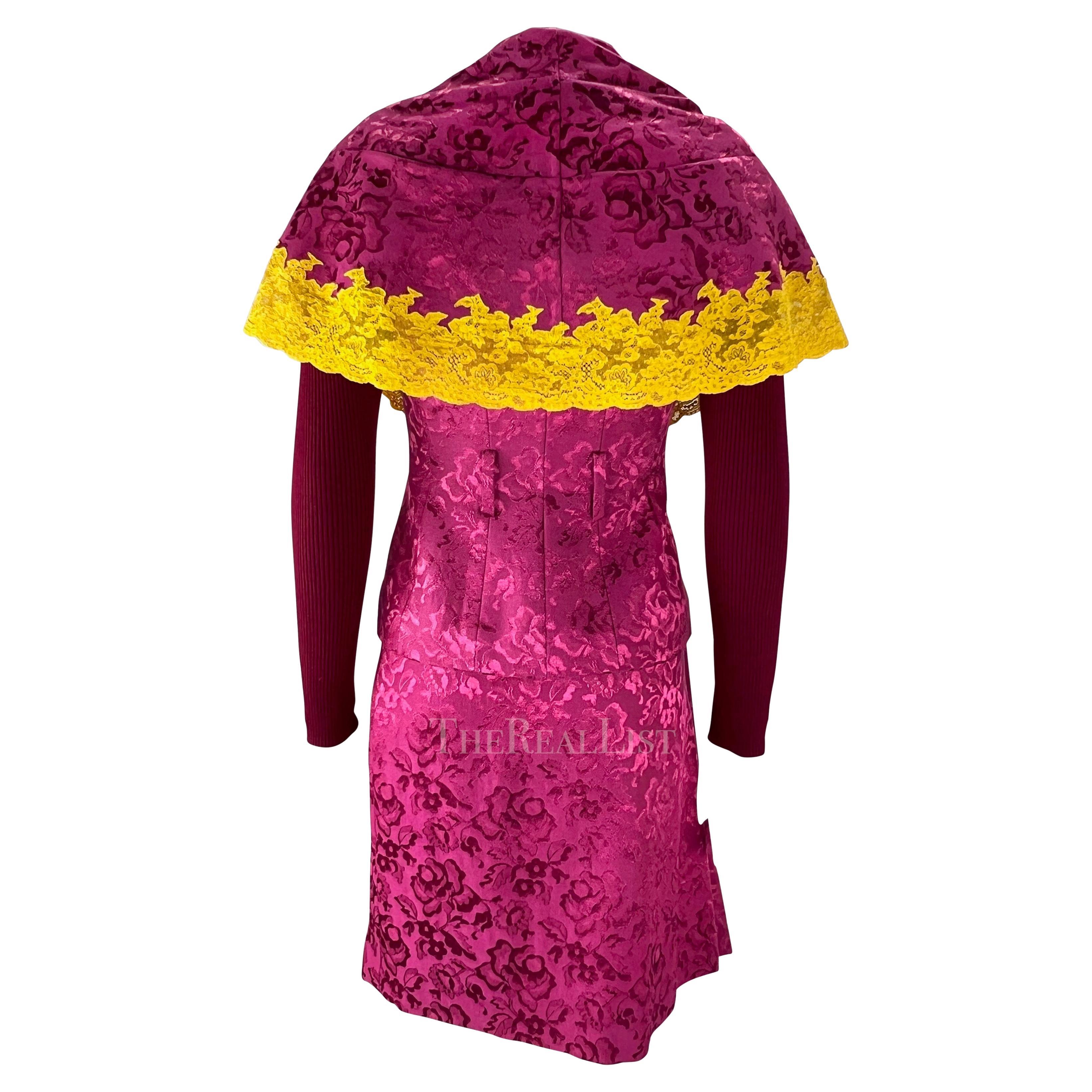 F/W 1998 Christian Dior by John Galliano Pink Yellow Lace 3-Piece Skirt Suit For Sale 6